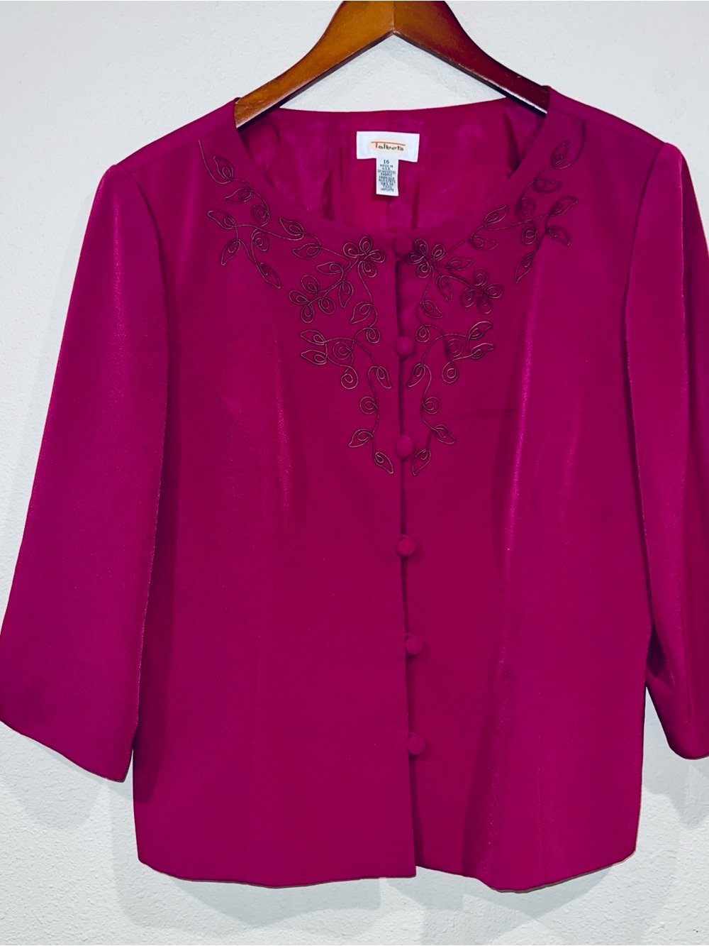 vintage magenta embroidered evening jacket Talbots size 16 special occasion